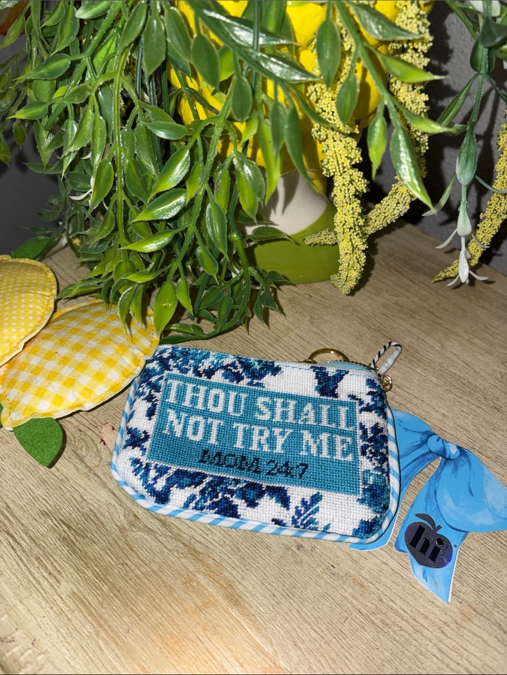Embroidered Coin Pouch - Teal "Thou Shall Not Try Me" NWT